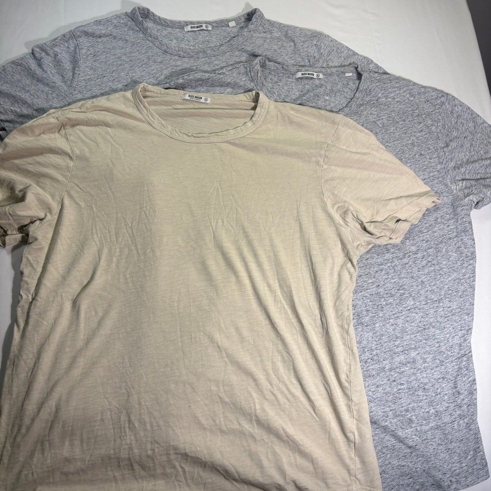 Buck Mason Slub Curved Hem Tee Bundle 3 Pack Mens XL Grey Tan Made in USA